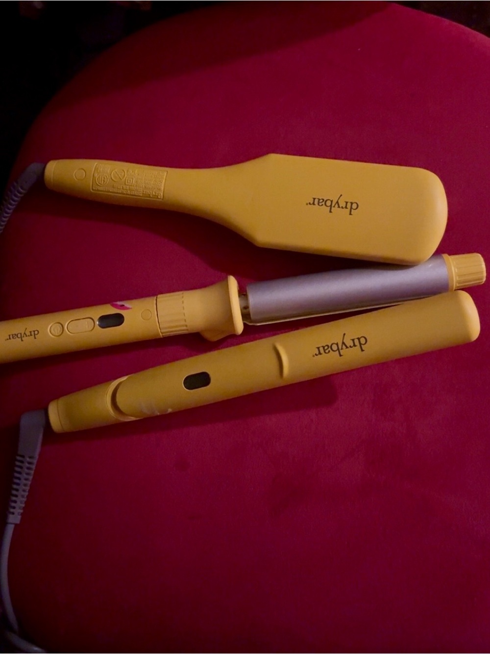 Drybar Yellow 3-Piece Styling Set - Flat Iron, Curling Wand, Paddle Brush